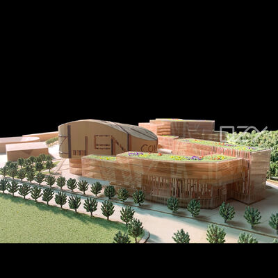 Maqueta de escuela de madera a escala 1:500 hecha a mano con corte láser para la Academia de Música de Shenzhen