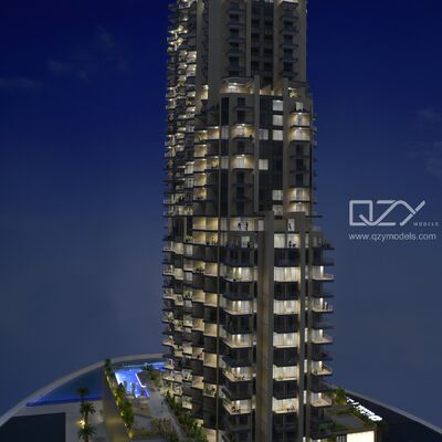 1/100 Scale Missoni Dubai Residential Tower Architectural Model with LED Lighting and Handcrafted Details